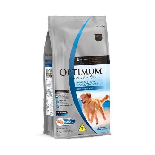 Ração Optimum Cães Adultos Raça Média e Grande Frango e Arroz 3kg