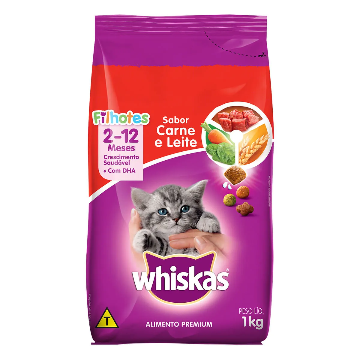 Racao para Gatos Filhotes Sabor Carne e Leite WHISKAS 1kg