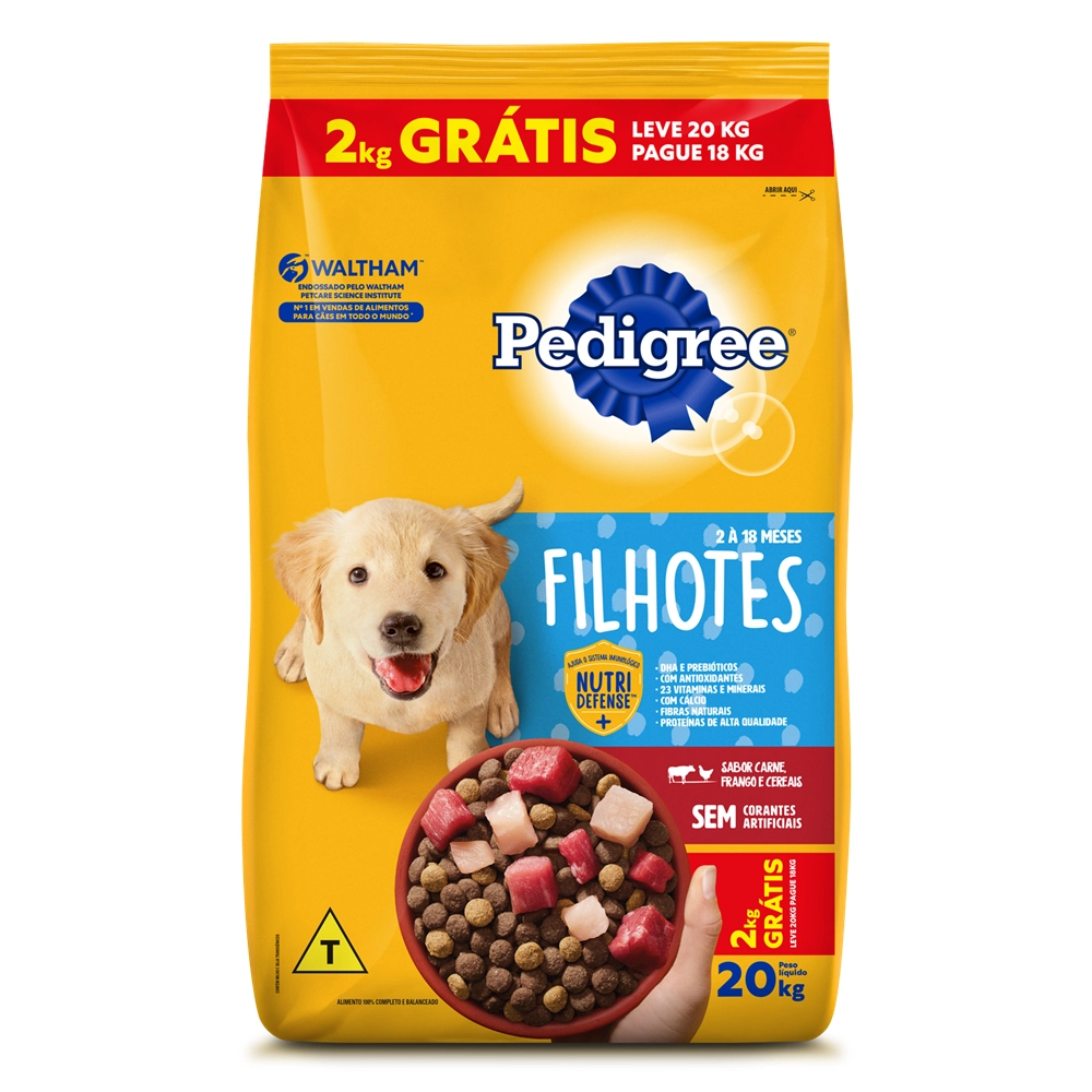 Alimento Para Cães Filhotes 2 A 18 Meses Carne, Frango E Cereais Pedigree Pacote Leve 20kg Pague 18k
