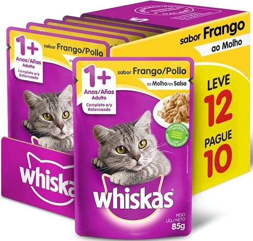 Pack Alimento Para Gatos Adultos 1 Frango Ao Molho Whiskas Caixa Leve 12 Pague 10 Unidades 85g Cada