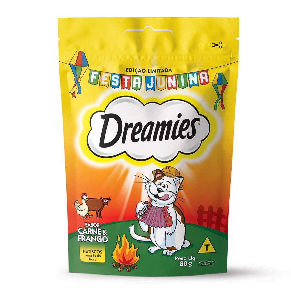 Petisco Para Gatos Carne E Frango Dreamies Pouch 80g Edição Limitada Festa Junina