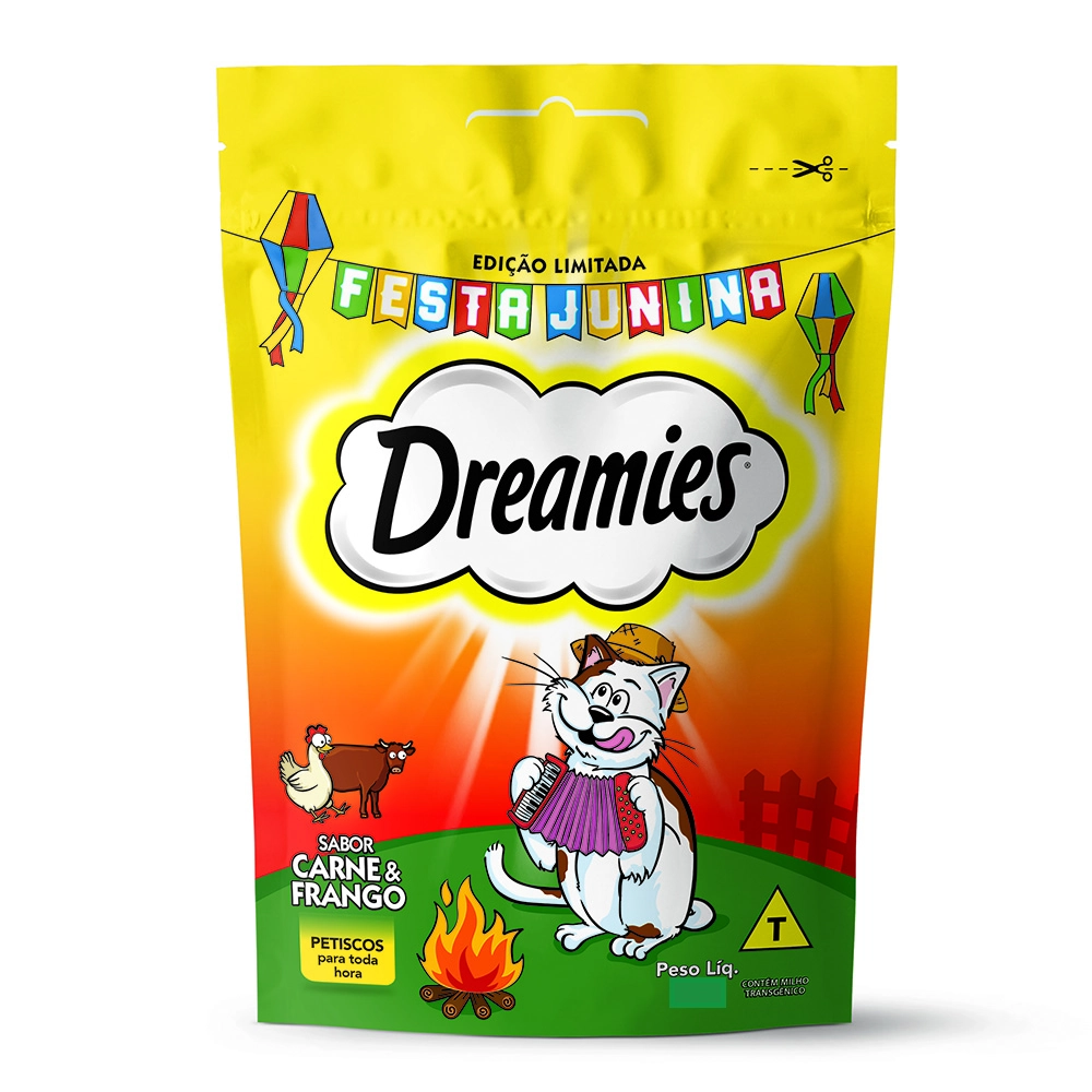 Petisco Para Gatos Carne E Frango Dreamies Pouch 150g Edição Limitada Festa Junina