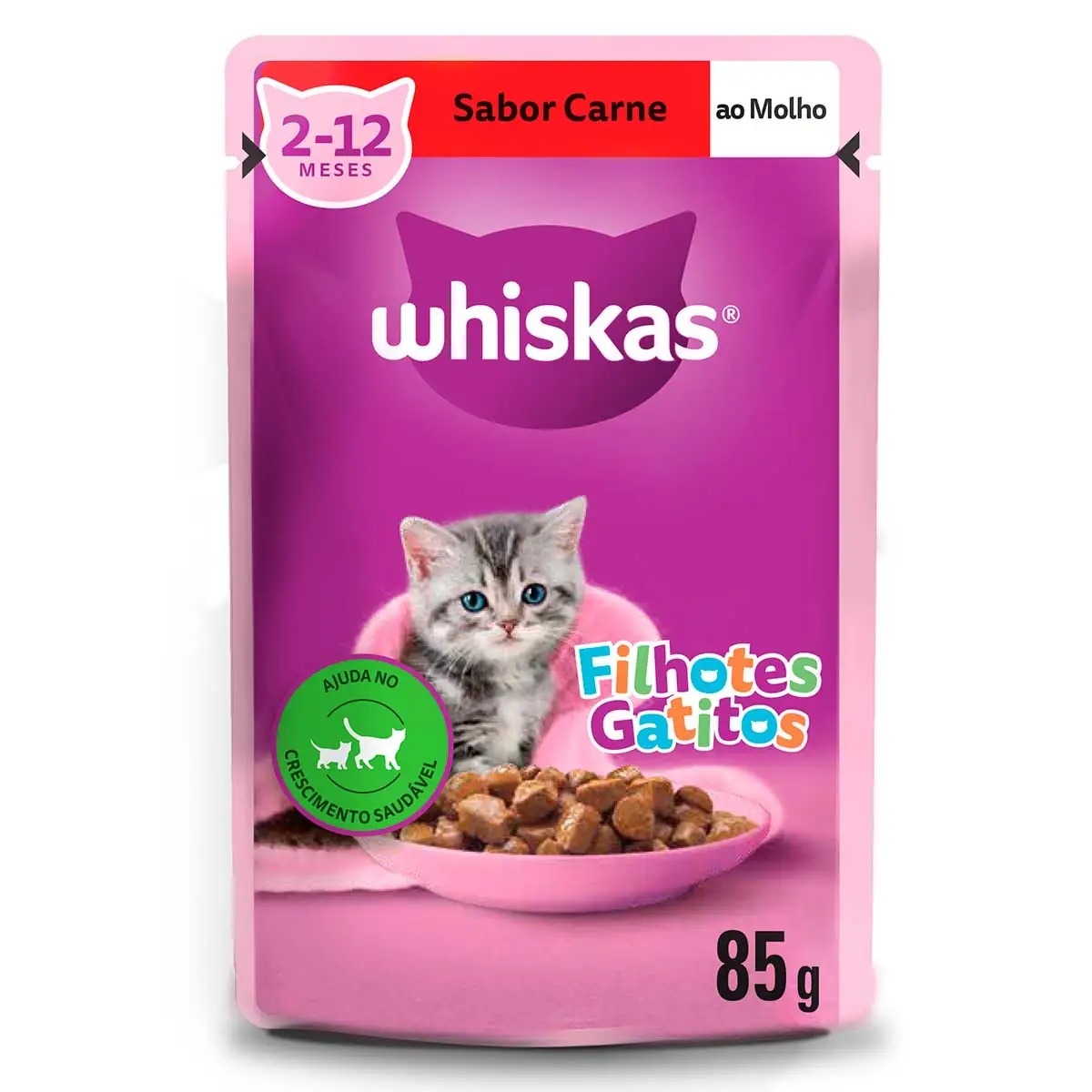 Ração Úmida Whiskas Sachê Carne ao Molho para Gatos Filhotes 85g