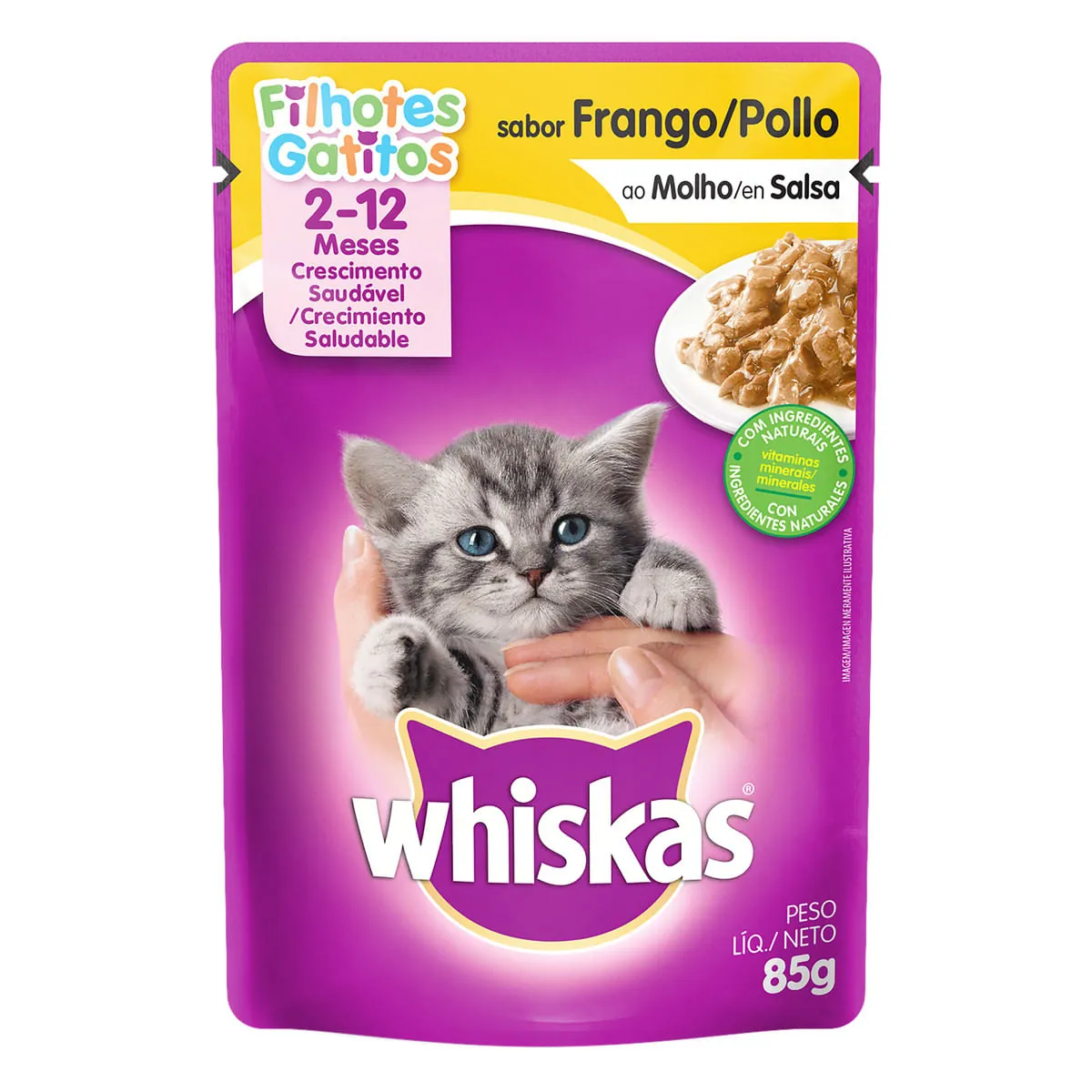 Ração Úmida Whiskas Sachê Frango ao Molho para Gatos Filhotes 85g