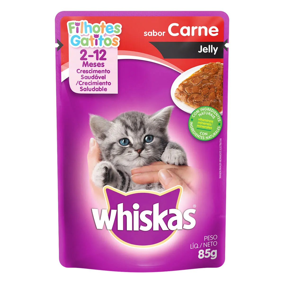 Ração Úmida Whiskas Sachê Carne Jelly para Gatos Filhotes 85g