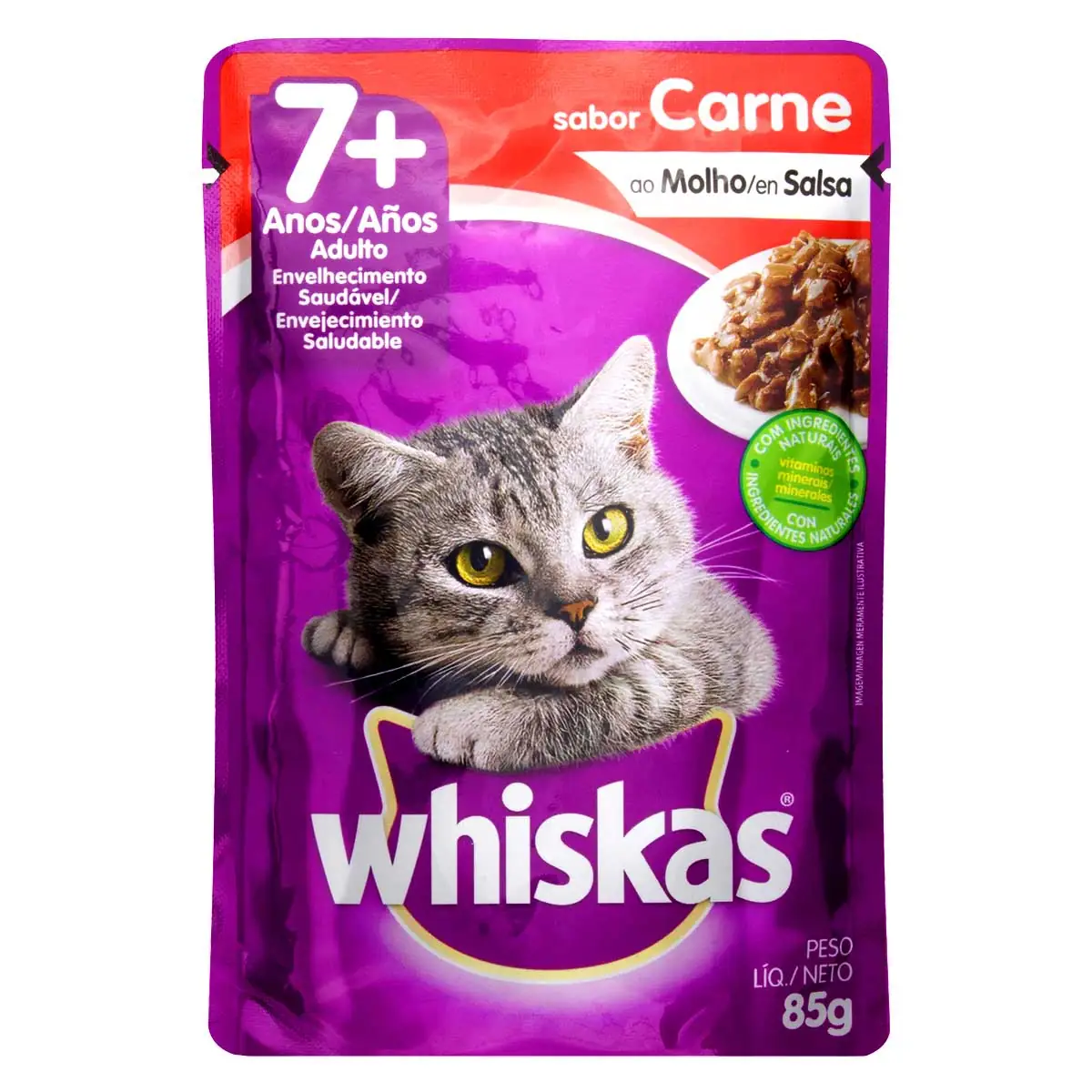 Ração Úmida Whiskas Sachê Carne ao Molho para Gatos Adultos Sênior 7+ Anos 85g