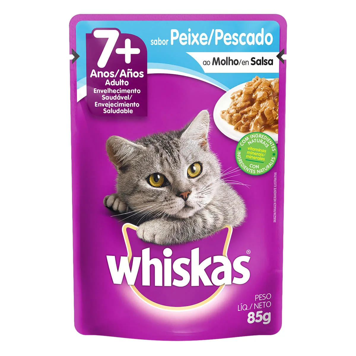 Ração Úmida Whiskas Sachê Peixe ao Molho para Gatos Adultos Sênior 7+ Anos 85g