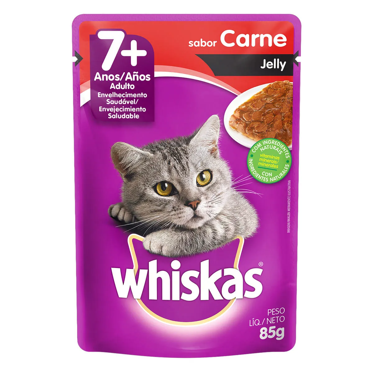 Ração Úmida Whiskas Sachê Carne Jelly para Gatos Adultos Sênior 7+ Anos 85g