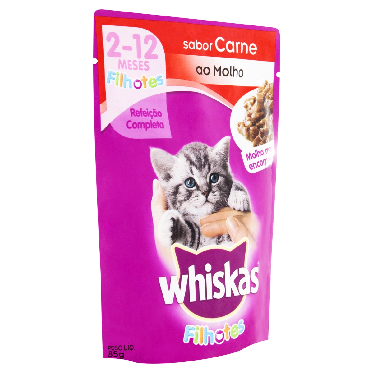 Alimento Para Gatos Filhotes Carne Ao Molho Whiskas Sachê 85g