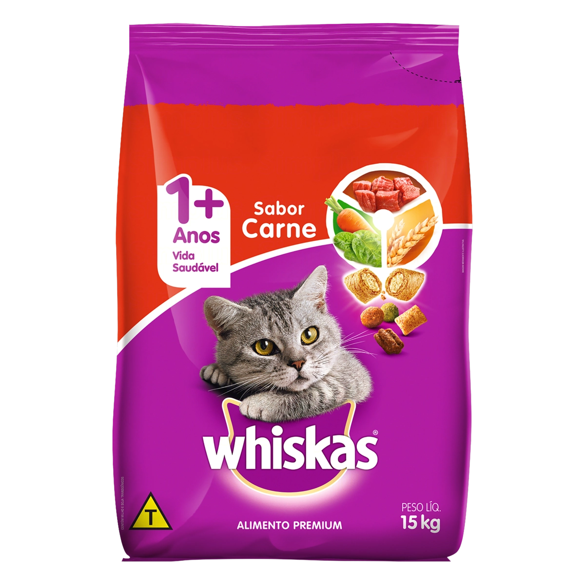 Alimento Para Gatos Adultos 1 Carne Whiskas Pacote 15kg
