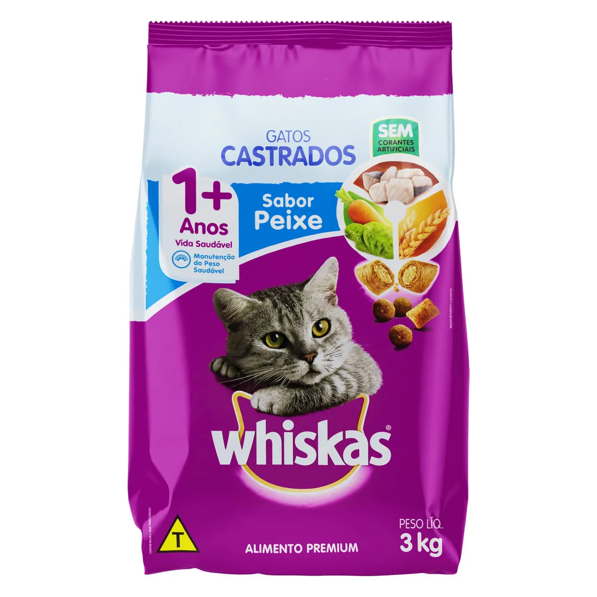 Ração Whiskas Peixe Gatos Castrados 3 kg