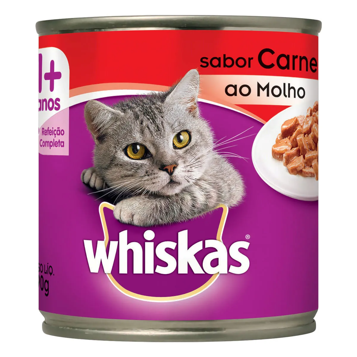 Ração Úmida Whiskas Lata Carne ao Molho para Gatos Adultos 290g