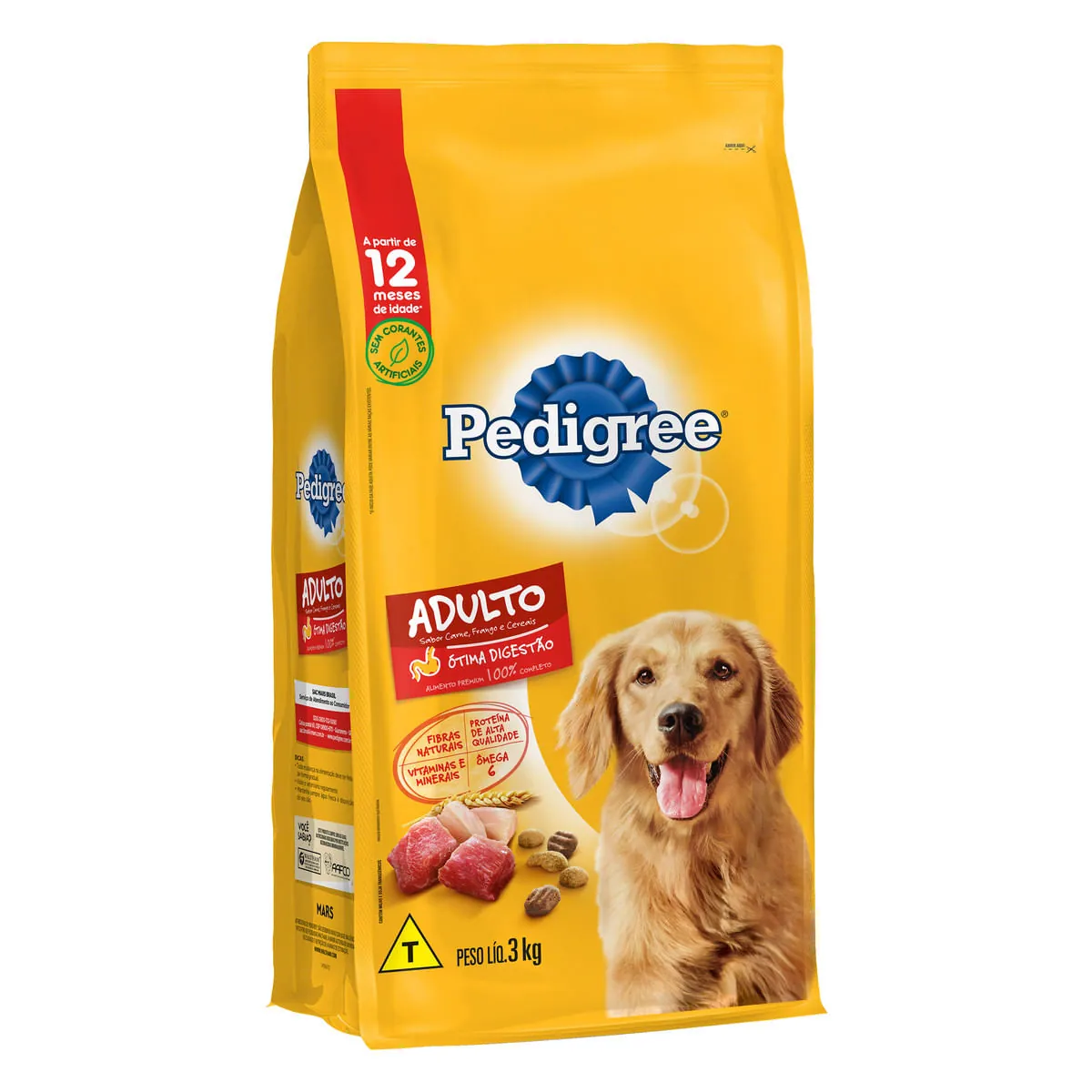Ração Pedigree Carne Frango e Cereais Para Cães Adultos Raças Médias e Grandes 3kg
