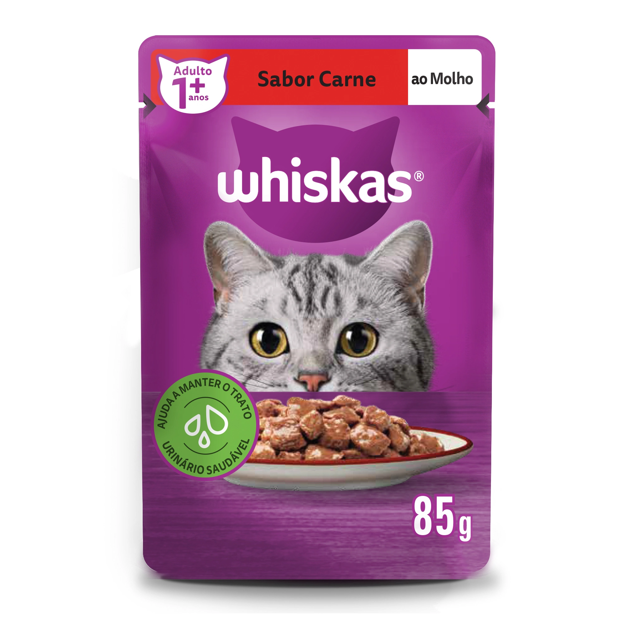 Alimento Para Gatos Adultos 1 Carne Ao Molho Encorpado Whiskas Sachê 85g