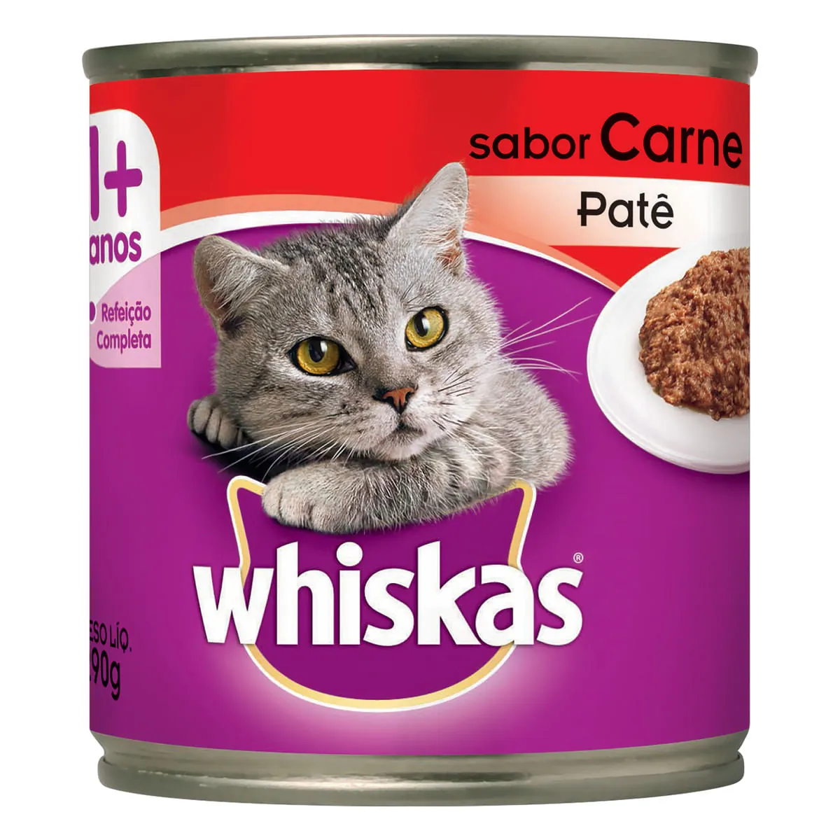 Ração Úmida Whiskas Lata Patê de Carne para Gatos Adultos 290g