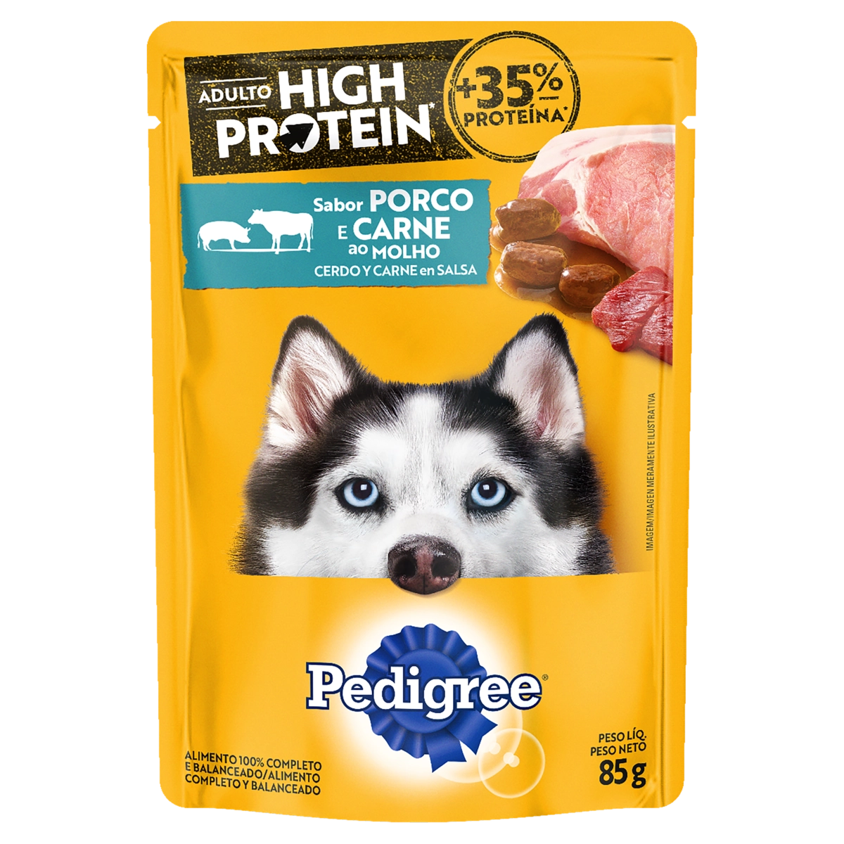 Alimento Para Cães Adultos Porco E Carne Ao Molho Pedigree High Protein Sachê 85g