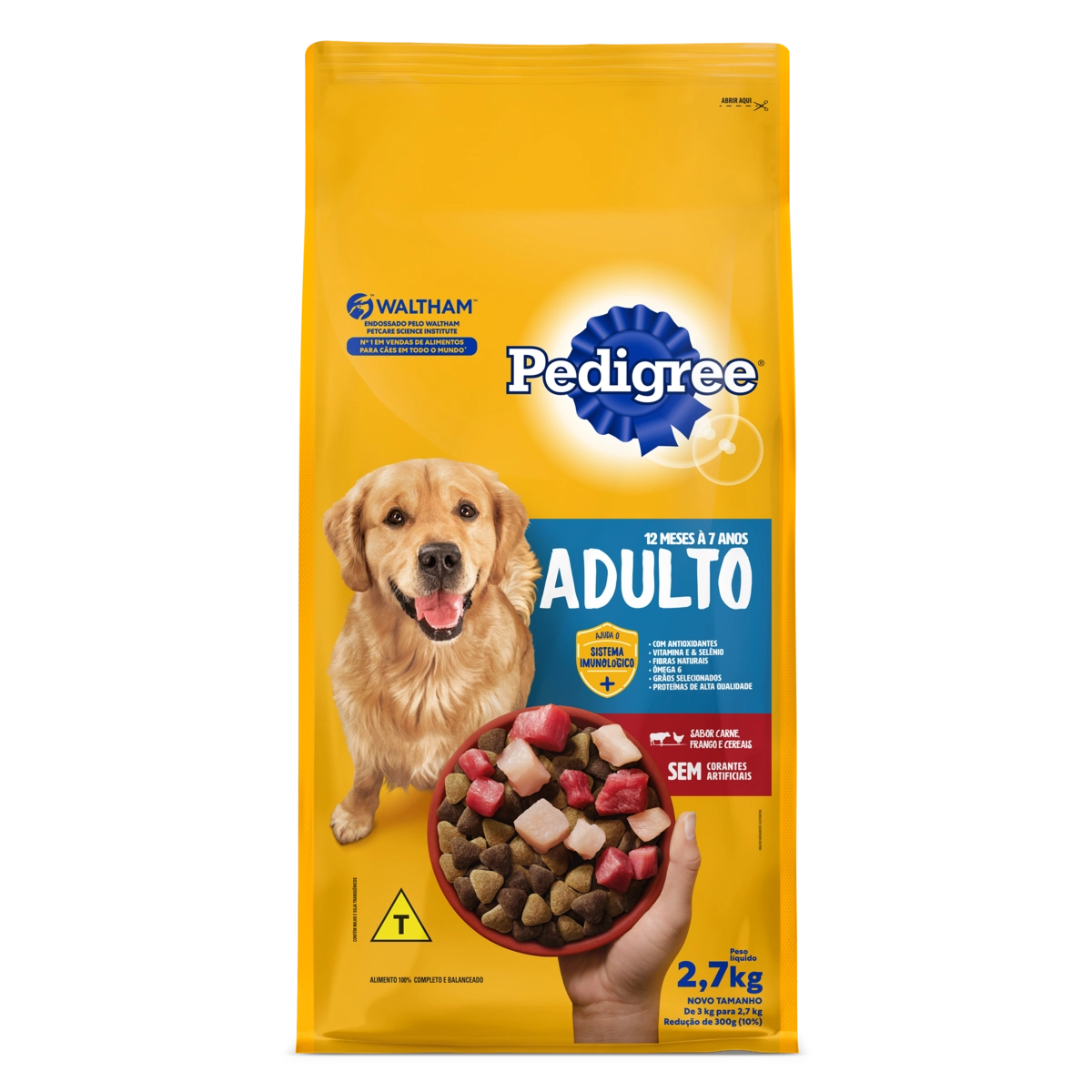 Alimento para Cães Adultos 12 Meses a 7 Anos Carne, Frango e Cereais Pedigree Pacote 2,7kg