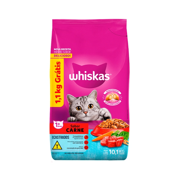 Ração Whiskas Gatos Castrados Carne 10,1kg