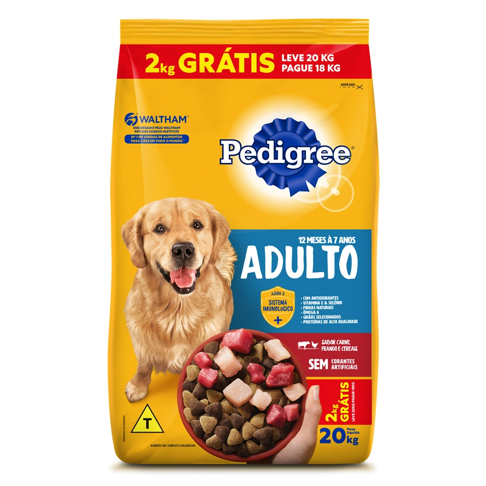 Alimento Para Cães Adultos 12 Meses A 7 Anos Carne, Frango E Cereais Pedigree Pacote Leve 20kg Pague