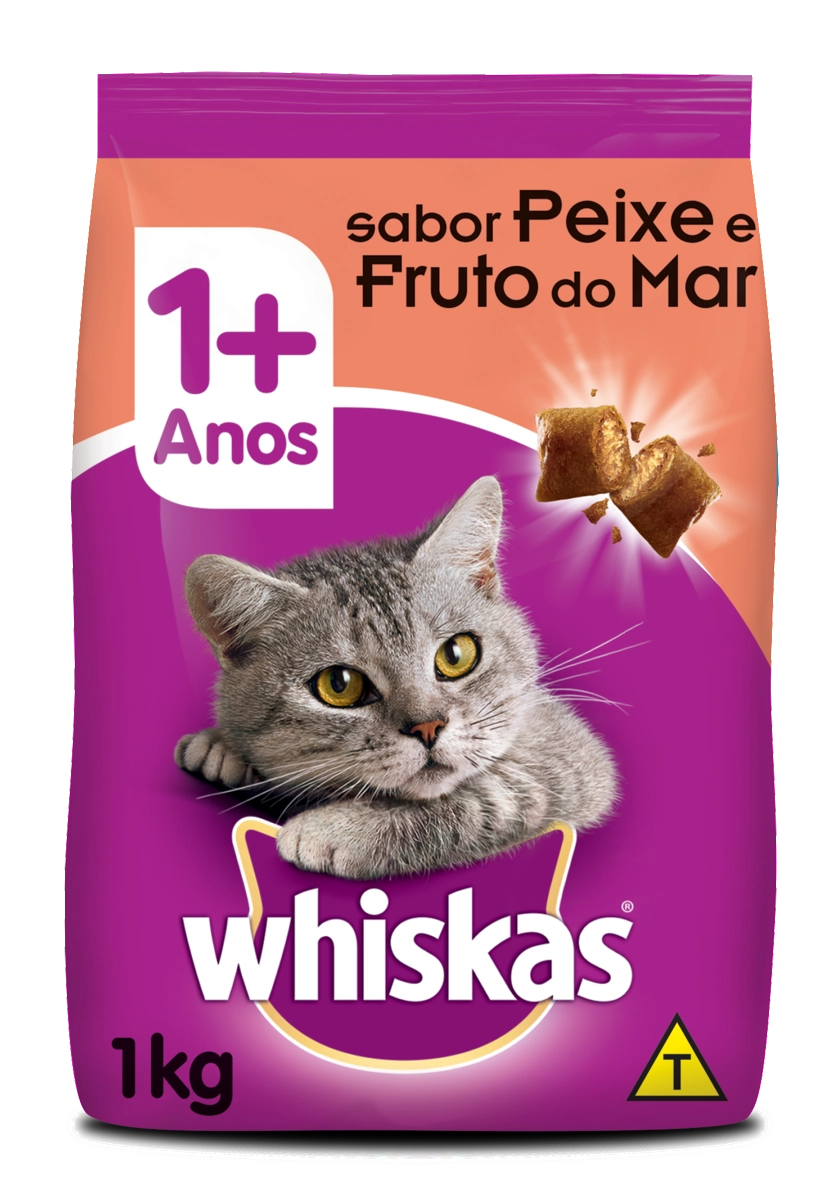 Alimento Para Gatos Adultos 1 Peixe E Frutos Do Mar Whiskas Pacote 1kg