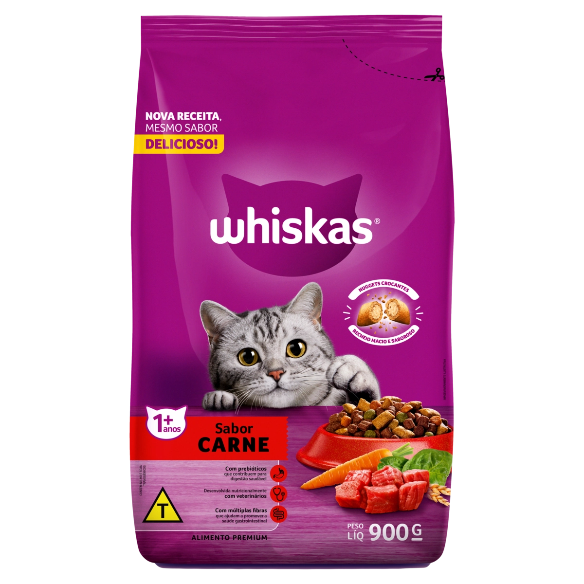 Alimento para Gatos Adultos 1+ Carne Whiskas Pacote 900g