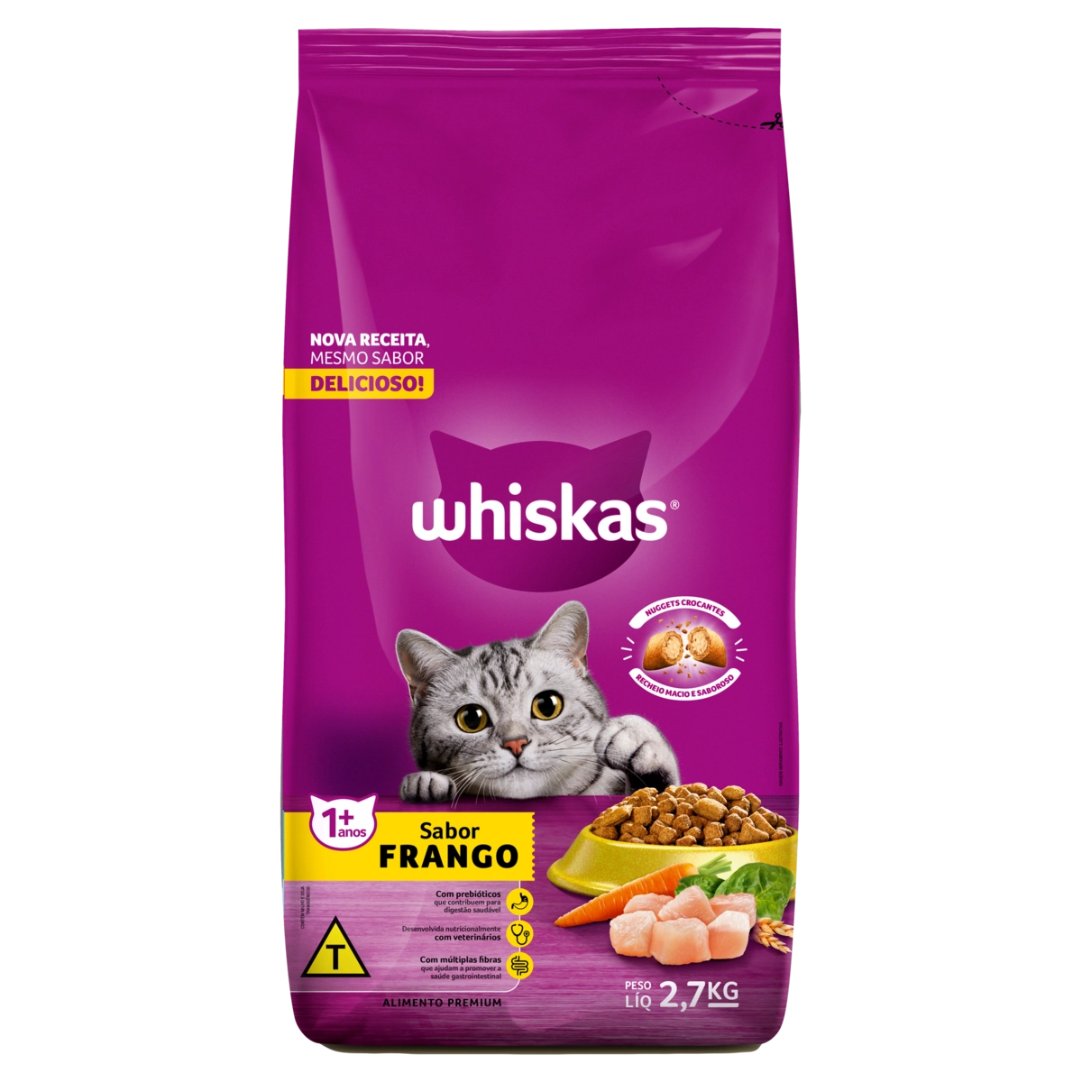 Alimento para Gatos Adultos 1+ Frango Whiskas Pacote 2,7kg