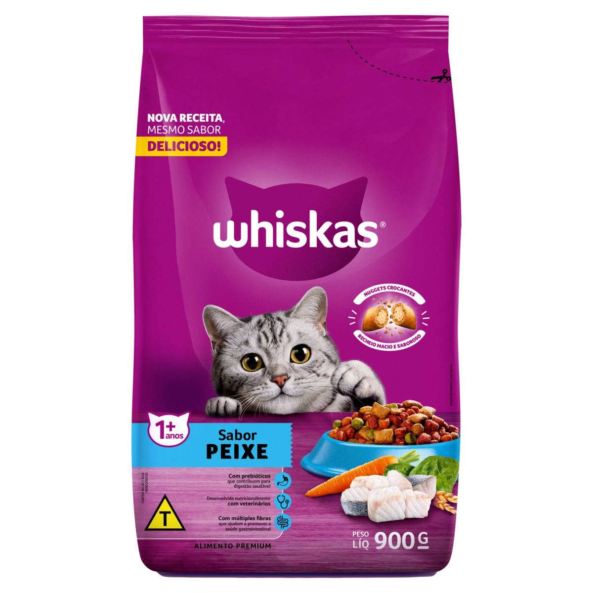 Alimento para Gatos Adultos 1+ Peixe Whiskas Pacote 900g