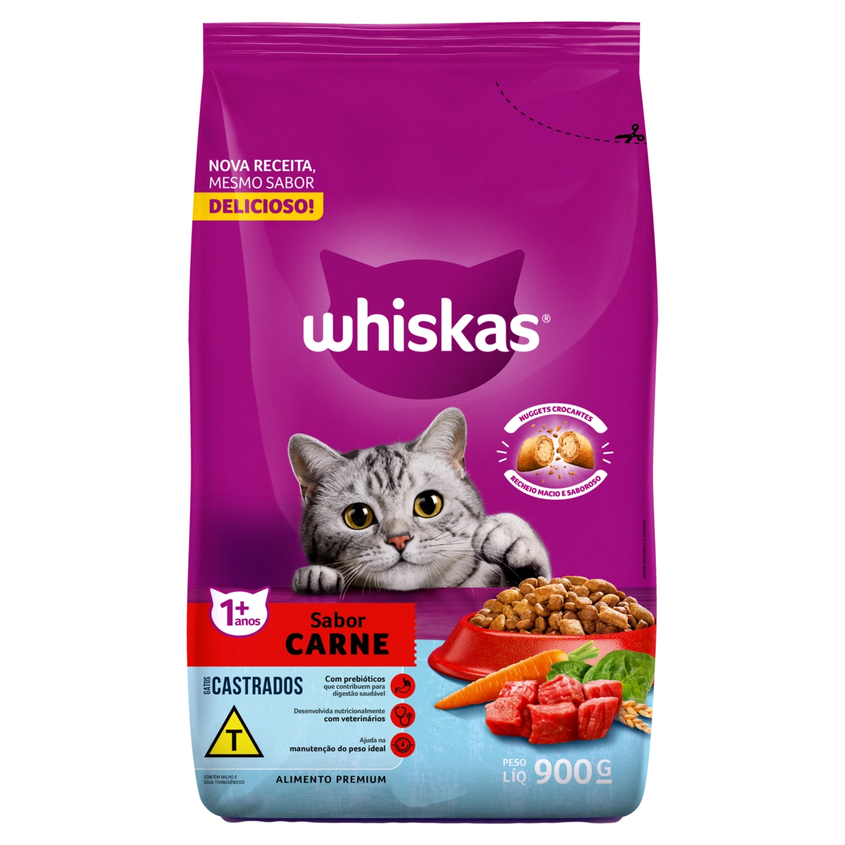 Alimento para Gatos Castrados Adultos 1+ Carne Whiskas Pacote 900g