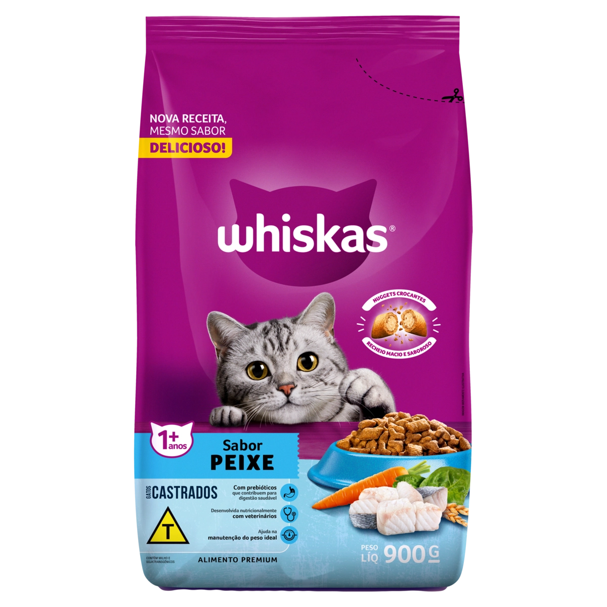 Alimento para Gatos Castrados Adultos 1+ Peixe Whiskas Pacote 900g