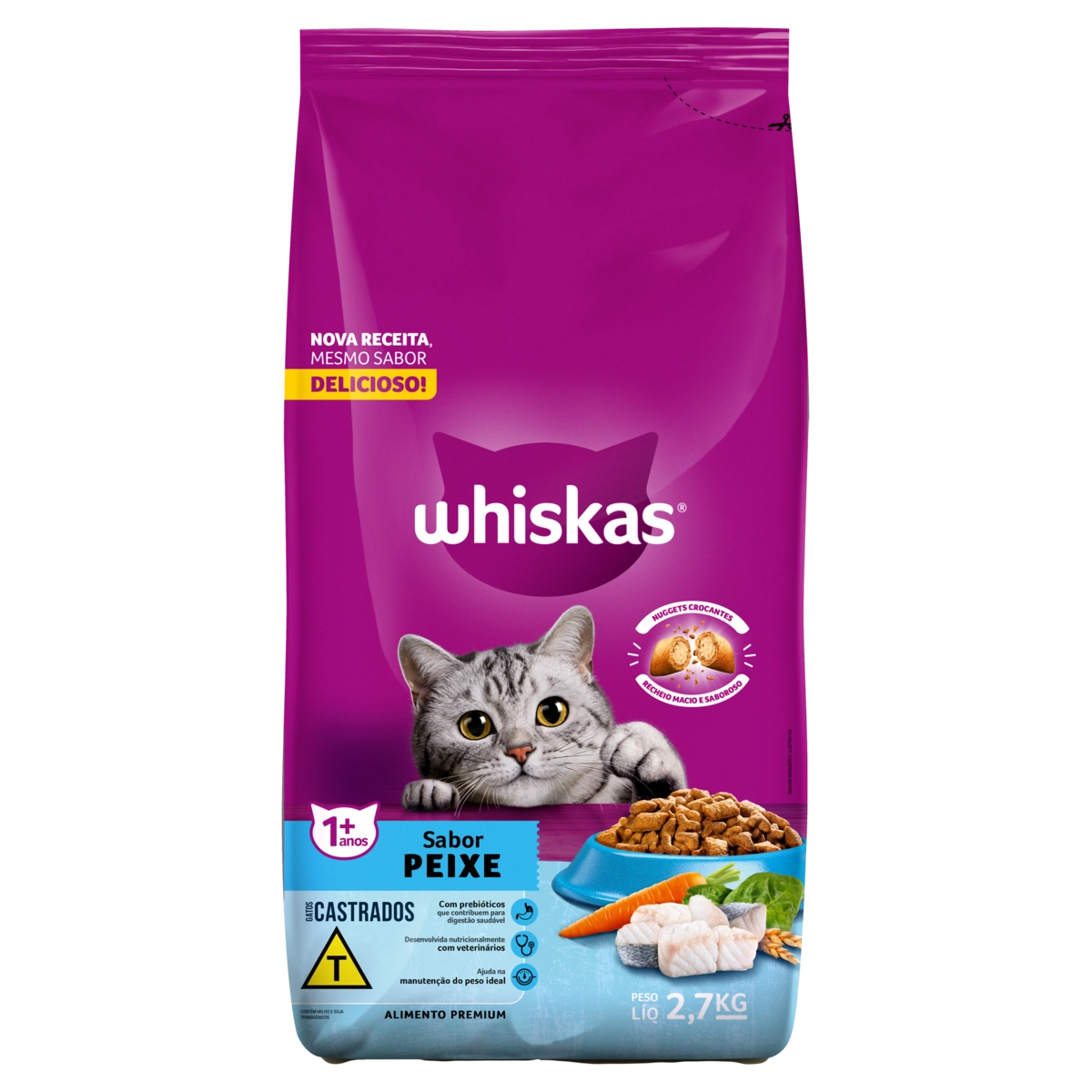 Alimento para Gatos Castrados Adultos 1+ Peixe Whiskas Pacote 2,7kg
