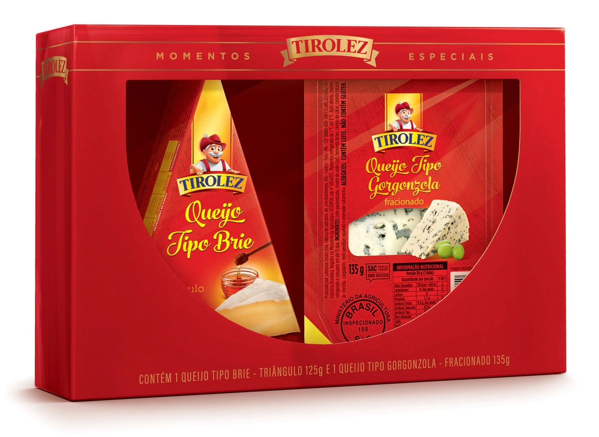 Kit Queijo Brie Triângulo 125g Gorgonzola Fracionado 135g Tirolez Edição Especial Momentos Especiais