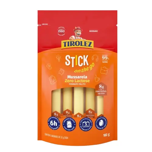 Queijo Mussarela Tirolez 160g Stick Zero Lactose