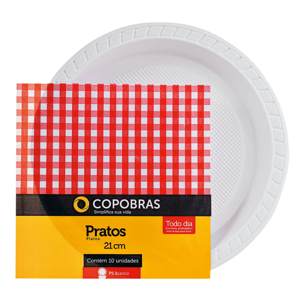 Prato Plástico Descartável Branco 21cm Copobras Pacote 10 Unidades