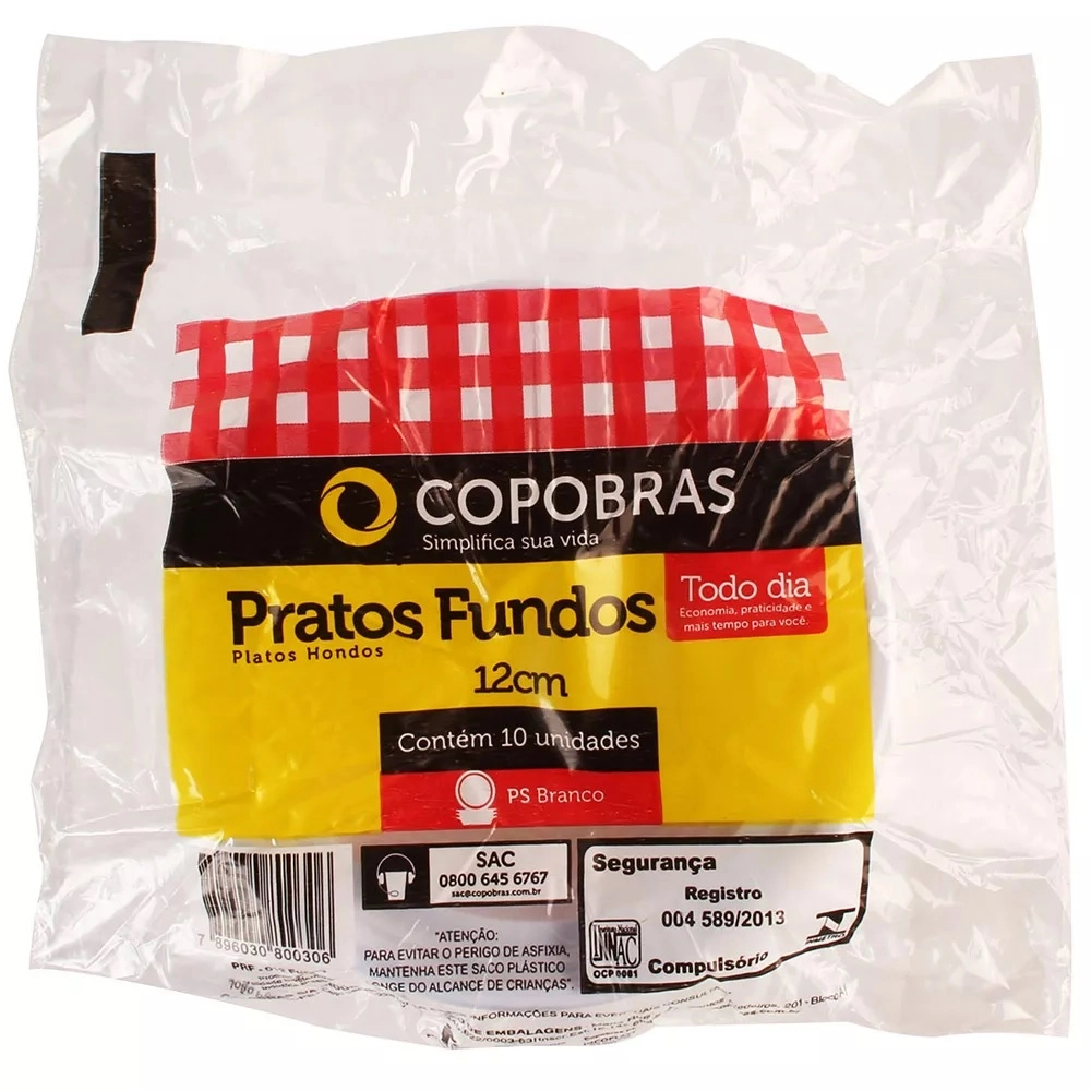 Prato Plástico Descartável Fundo Branco 12cm Copobras Pacote 10 Unidades