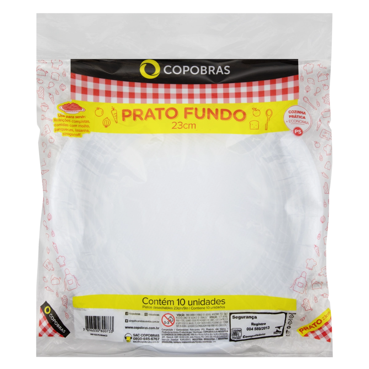 Prato Plástico Descartável Fundo Branco Copobras 23cm Pacote 10 Unidades
