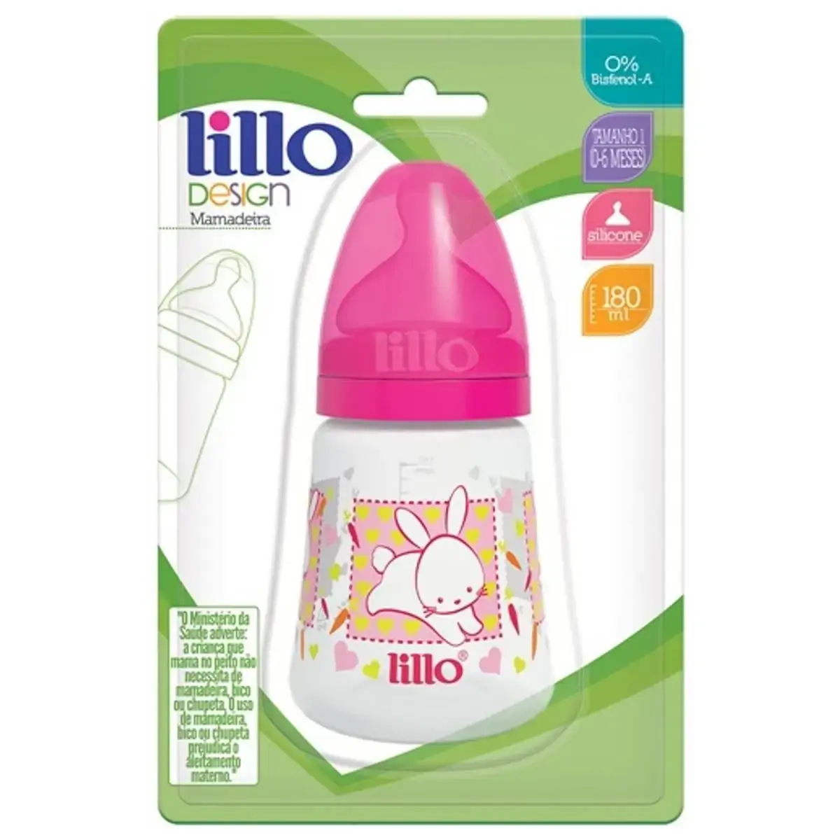 Mamadeira Design Fashion Bico Silicone 0m+ 180ml Rosa Lillo
