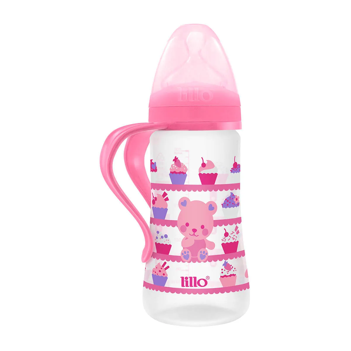 Mamadeira Lillo Design Clean 300ml com Alça Rosa