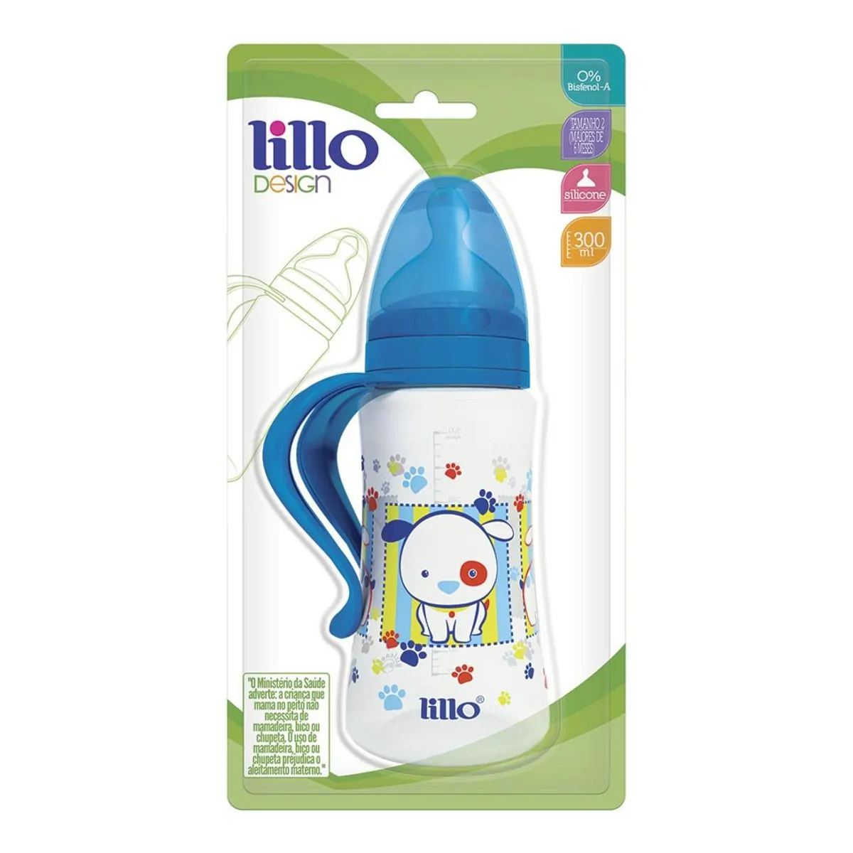 Mamadeira Lillo Design Fashion 300ml com Alça Azul