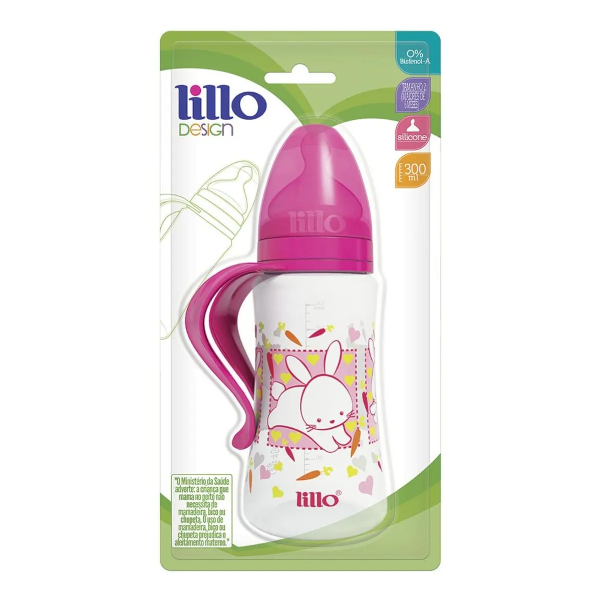 Mamadeira Lillo Design Fashion 300ml com Alça Rosa