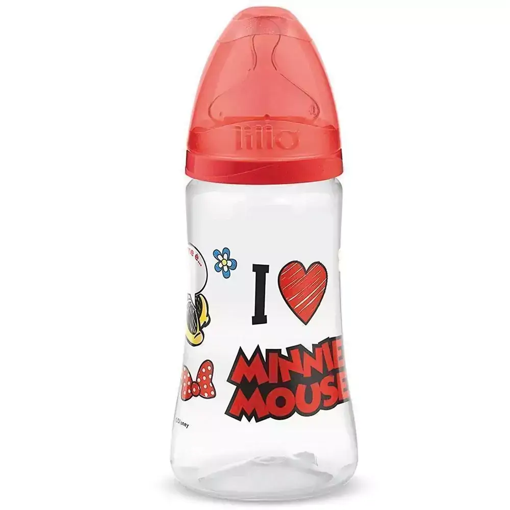 Mamadeira Transparente - 300Ml - Disney - Minnie Mouse - Vermelha - Lillo