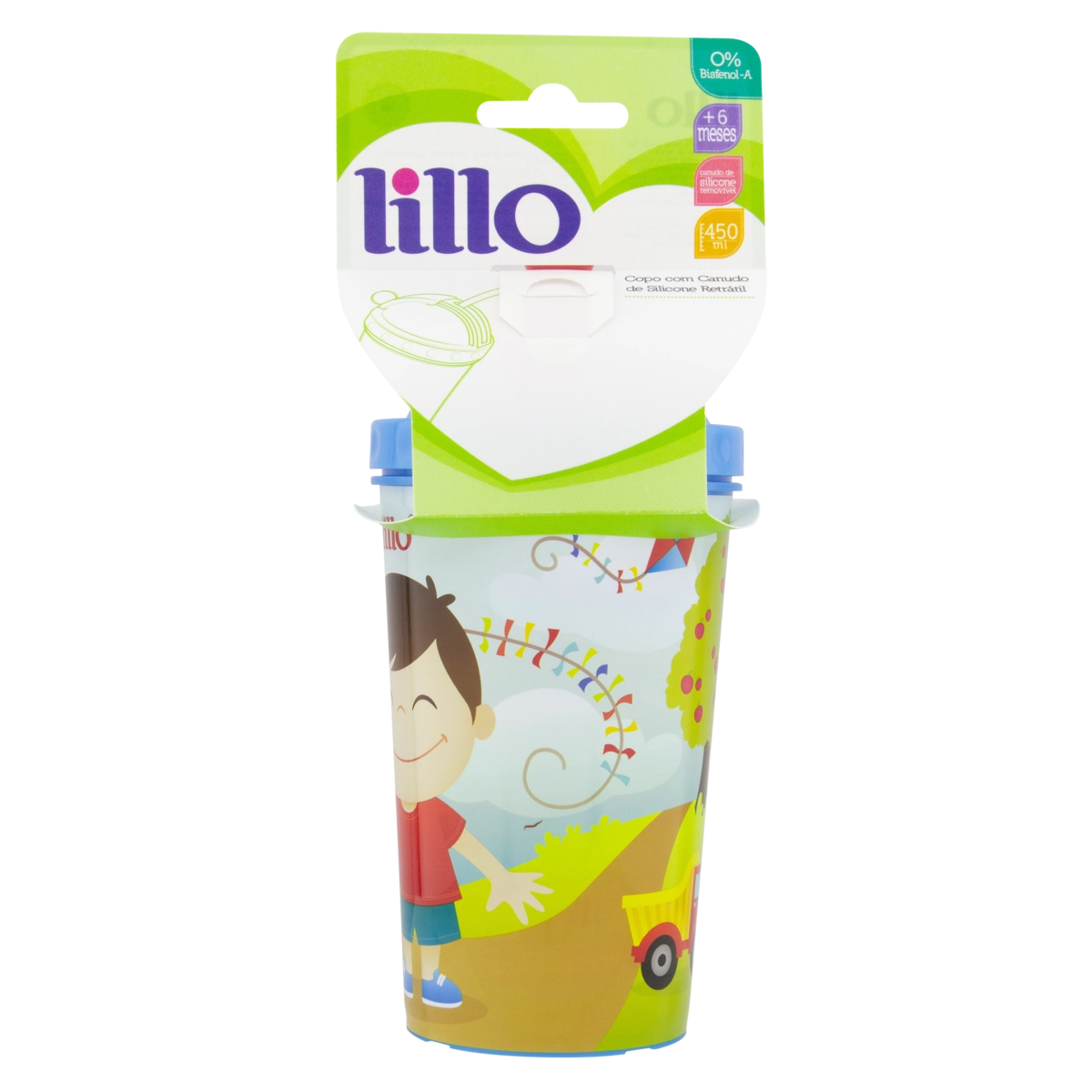 Copo Com Canudo Retrátil Azul 450ml Lillo