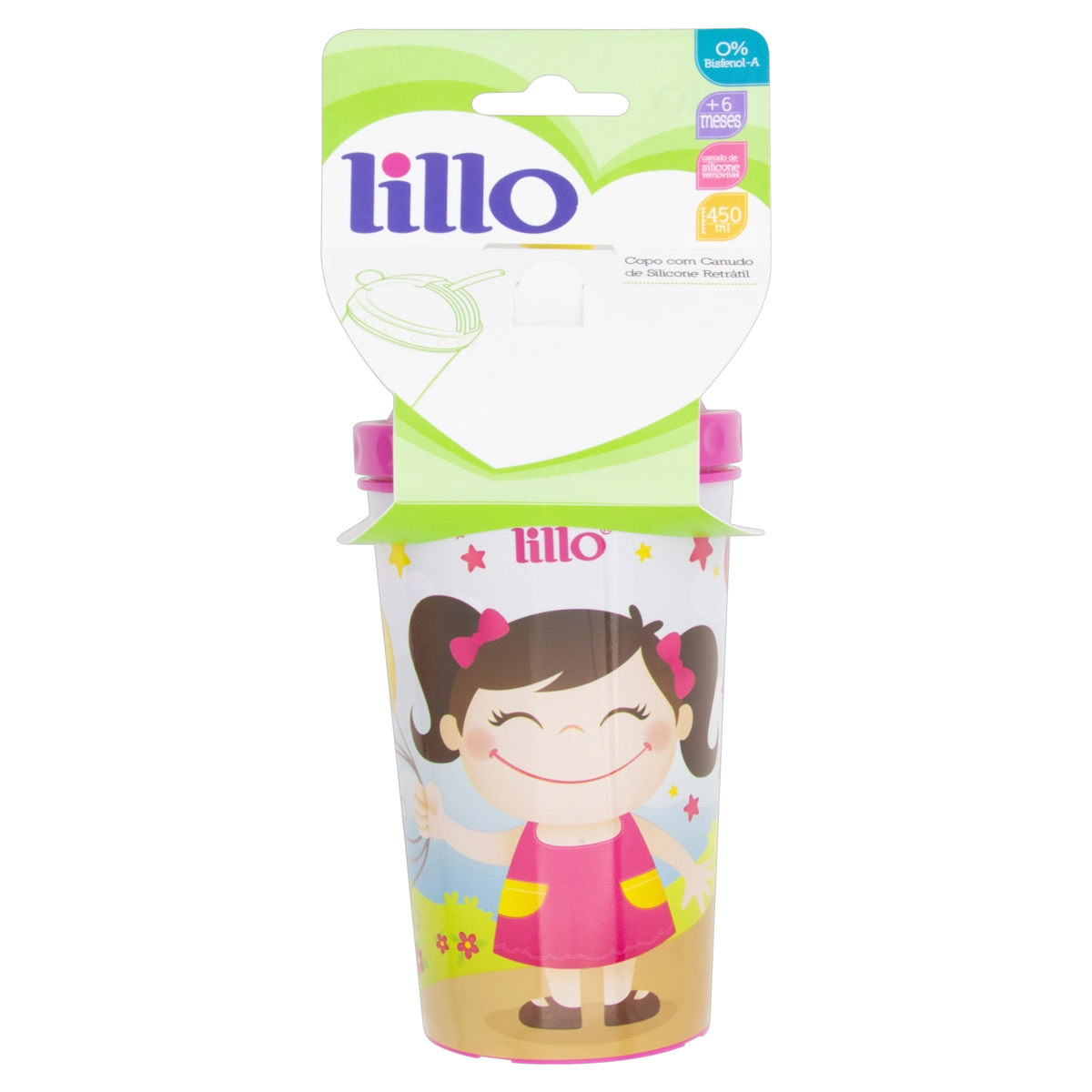 Copo Com Canudo Retrátil Rosa 450ml Lillo