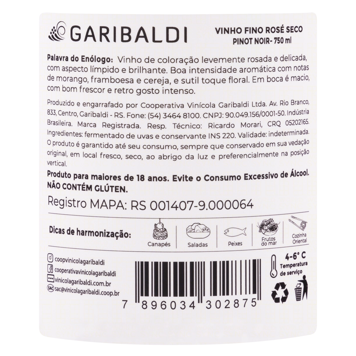 Vinho Brasileiro Rosé Seco Terroir Garibaldi Pinot Noir Garrafa 750ml