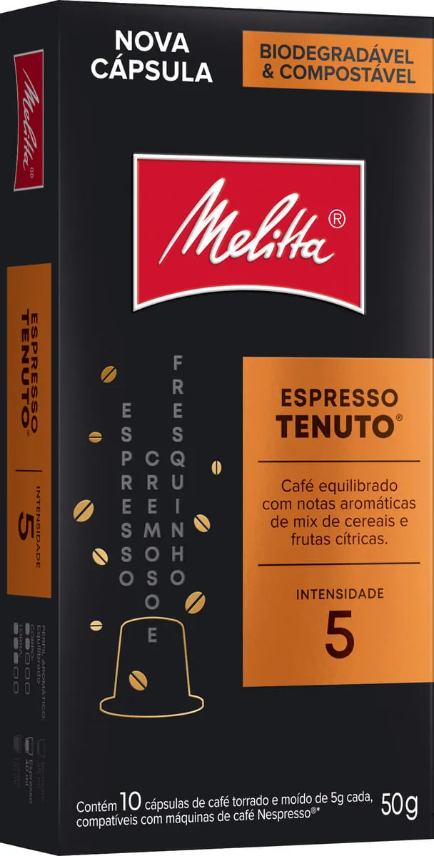 Café em Cápsula Torrado e Moído Espresso Tenuto  MELITTA Caixa 50g 10 Unidades