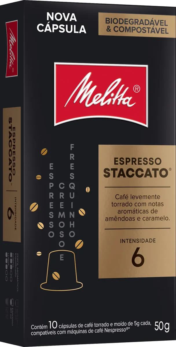 Café em Cápsula Torrado e Moído Espresso Staccato MELITTA Caixa 50g 10 Unidades