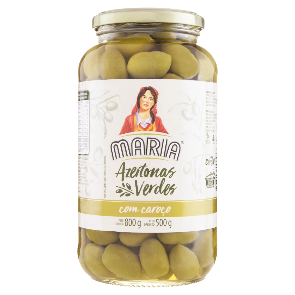 Azeitona Verde Em Conserva Com Caroço Maria Vidro 500g