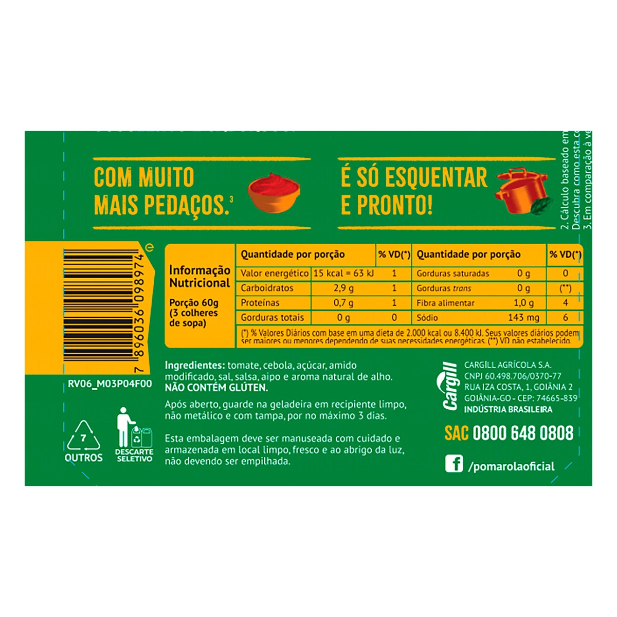 Molho de Tomate Tradicional Pomarola Sachê 320g