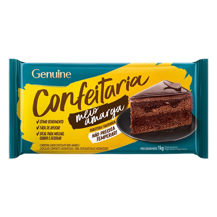 Cobertura Fracionada Chocolate Meio Amargo Genuine Confeitaria Pacote 1kg