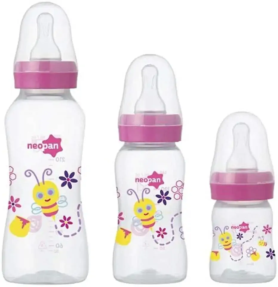 Conjunto Mamadeira Rosa 70ml, 140ml, 250ml Neopan Blister 3 Unidades