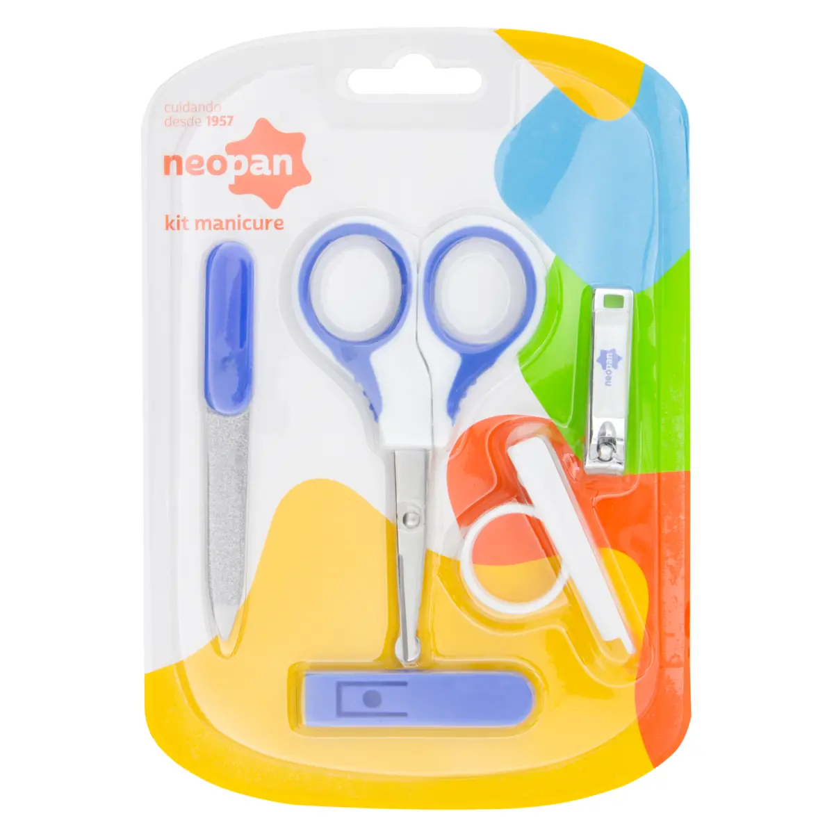 Kit Lixa Tesoura Cortador Para Unhas Bebê Azul Neopan